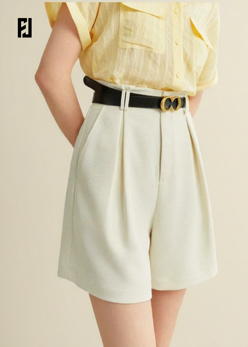 Short beige taille haute Femme - Élégant