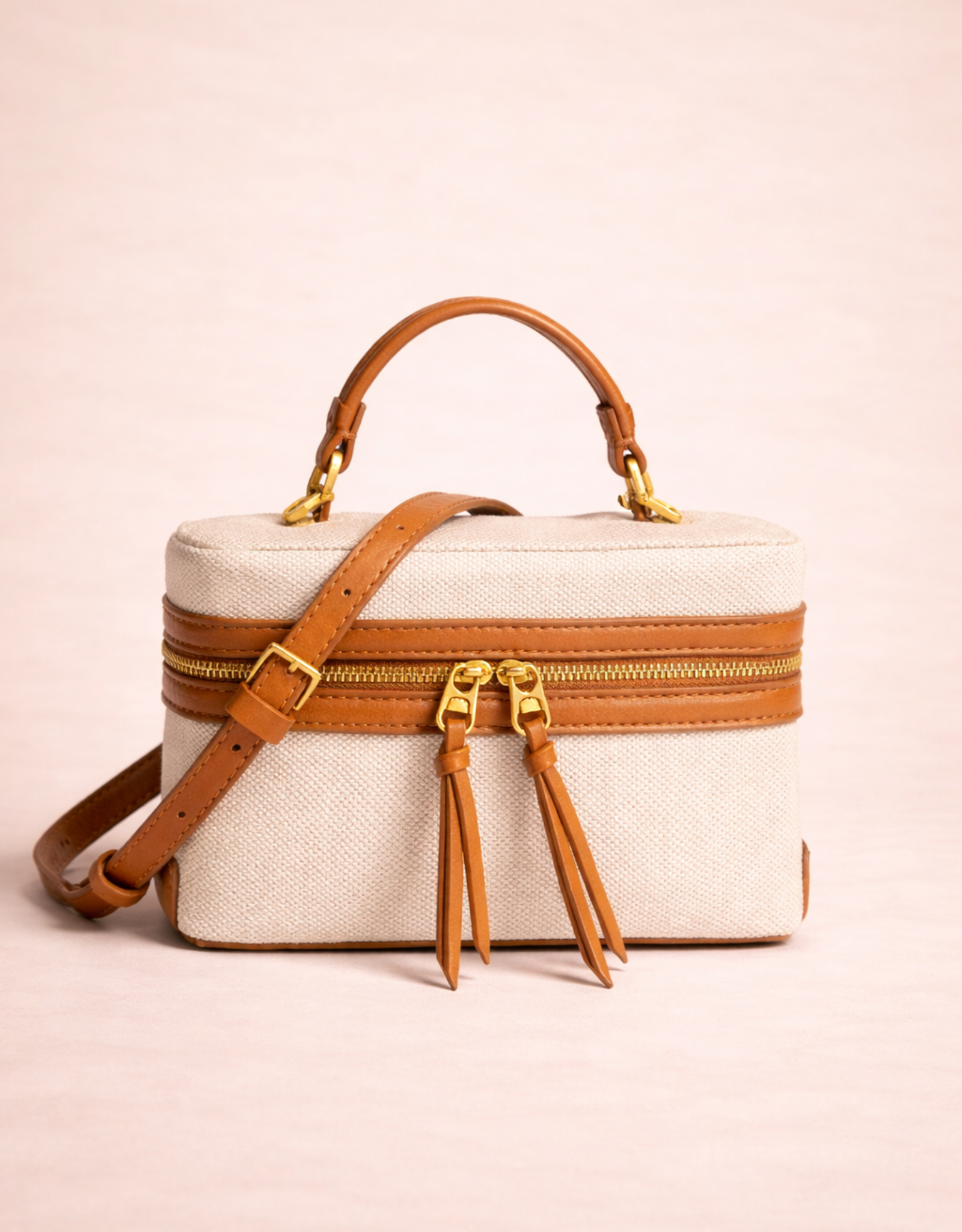 Fondelier sac femme rigide toile avec bandoulière cuir