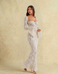 Robe Maxi Blanche Col Carré Dos Nu Élégante | Fondelier