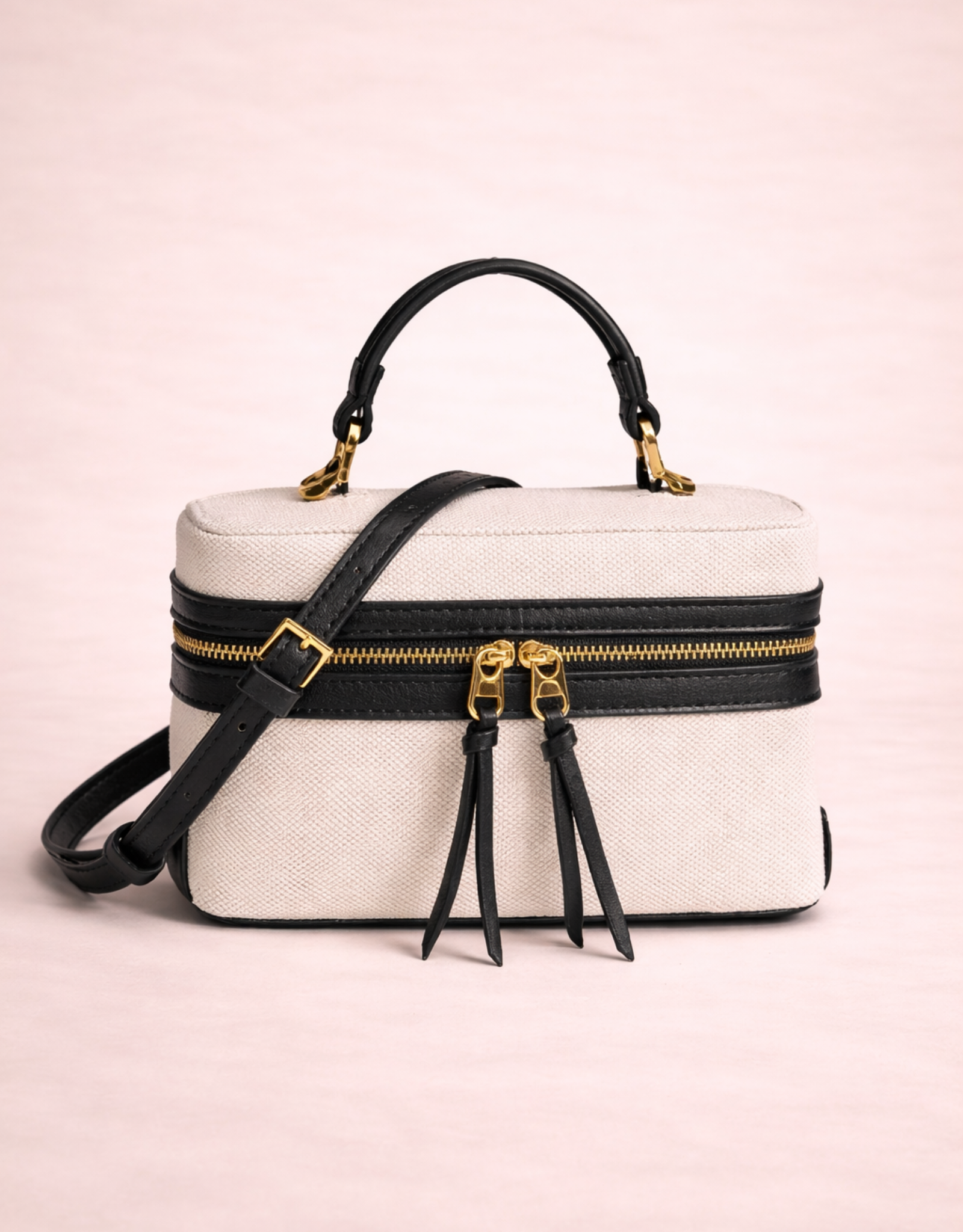 Fondelier sac femme rigide toile avec bandoulière cuir