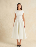 Robe Midi Drapée Fluide Noir & Blanc Élégante | Fondelier