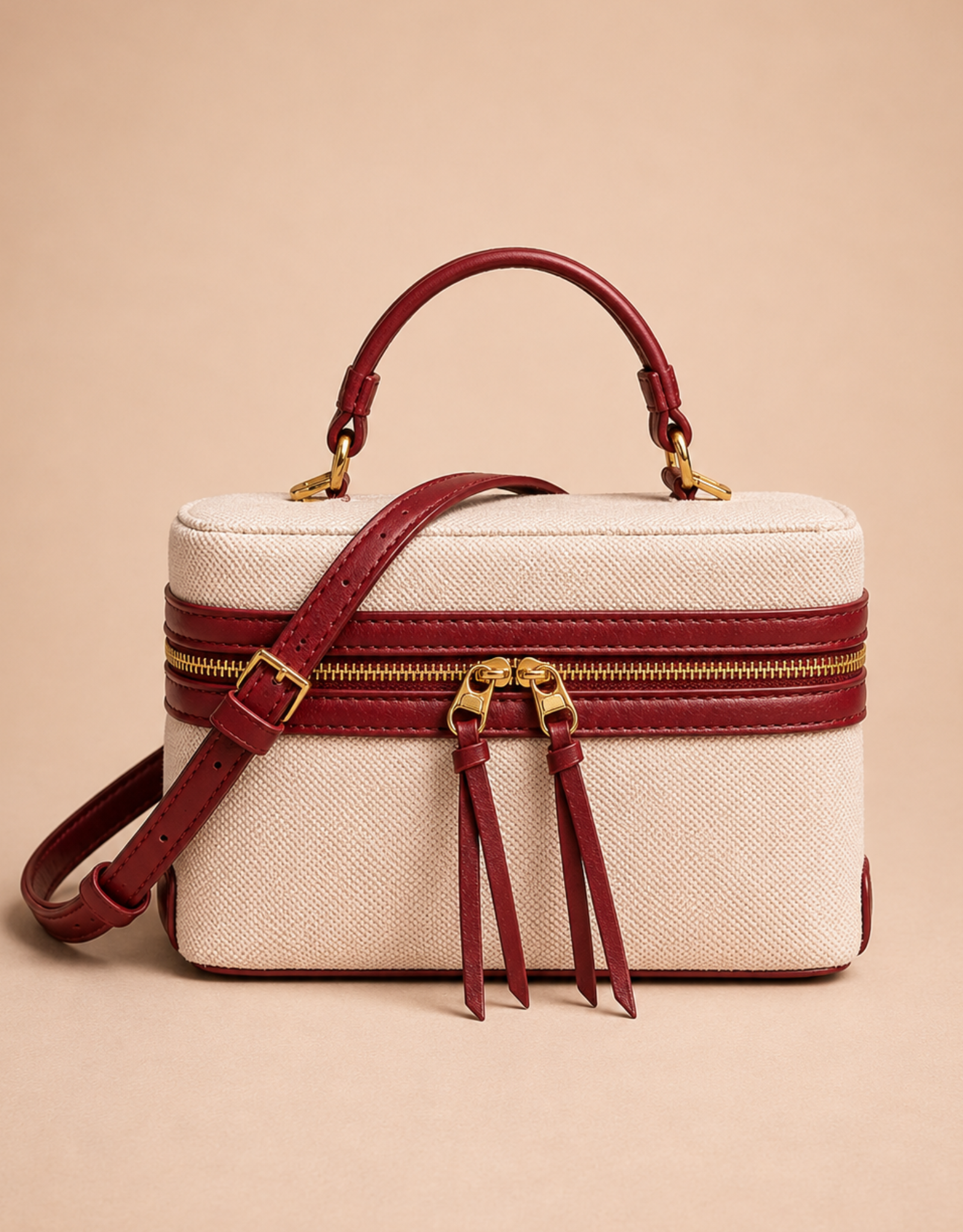 Fondelier sac femme rigide toile avec bandoulière cuir