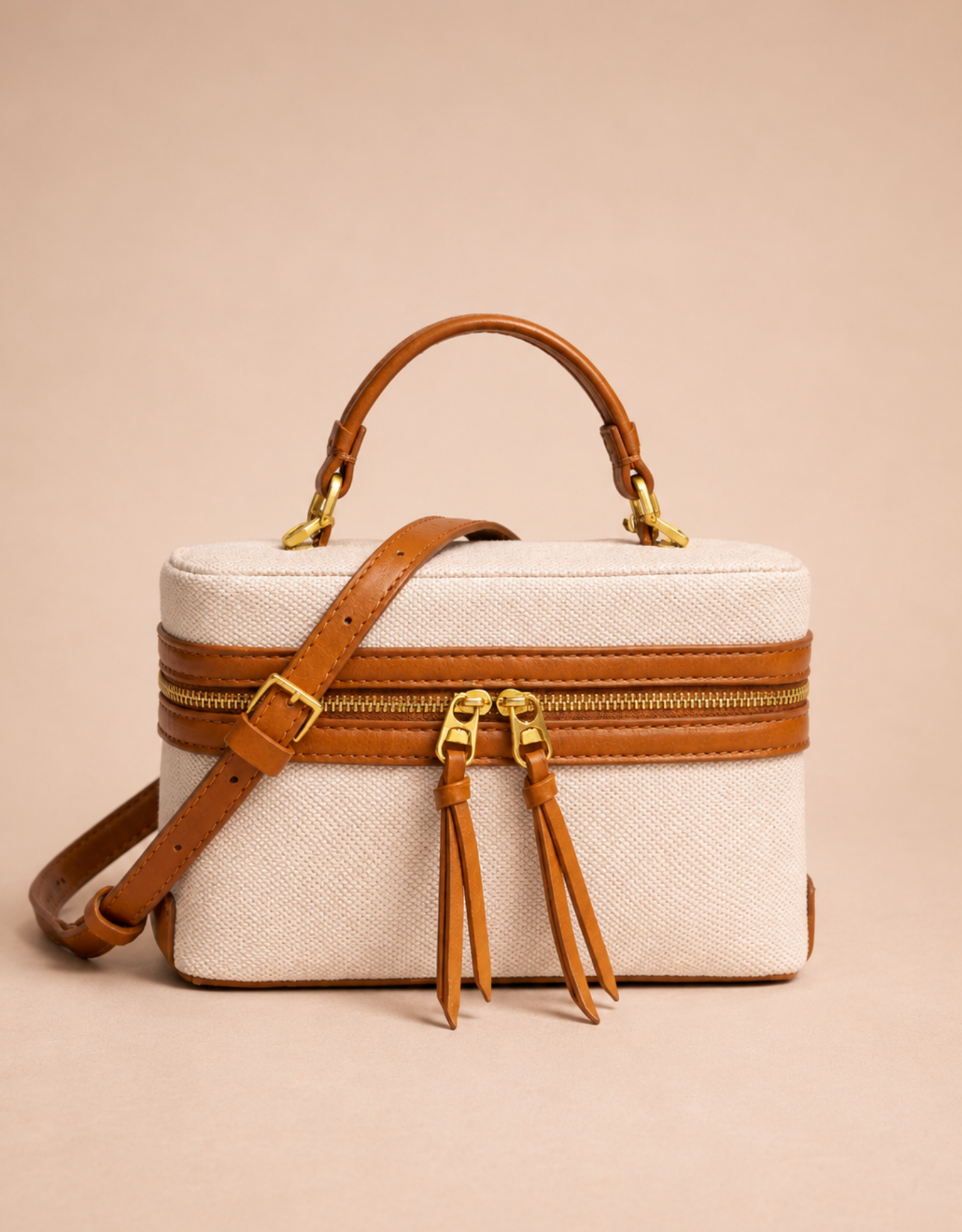 Fondelier sac femme rigide toile avec bandoulière cuir