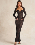 Robe Longue Dentelle Noire Manches Longues Soirée | Fondelier