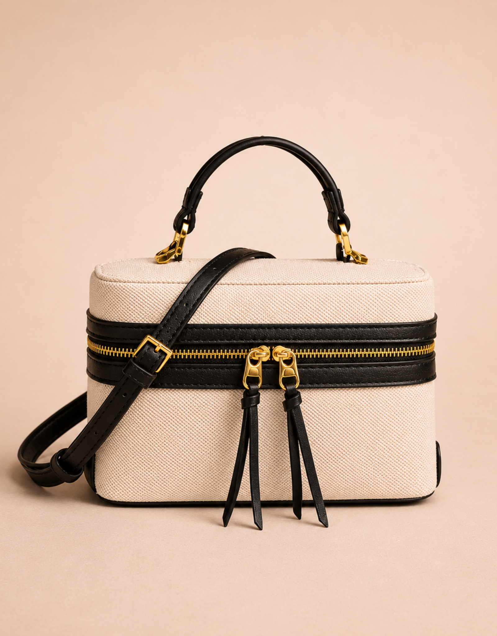 Fondelier sac femme rigide toile avec bandoulière cuir