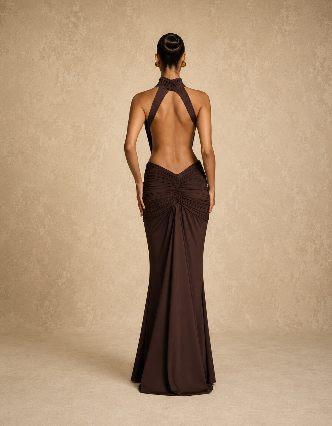 Draped High Neck Backless Maxi Dress