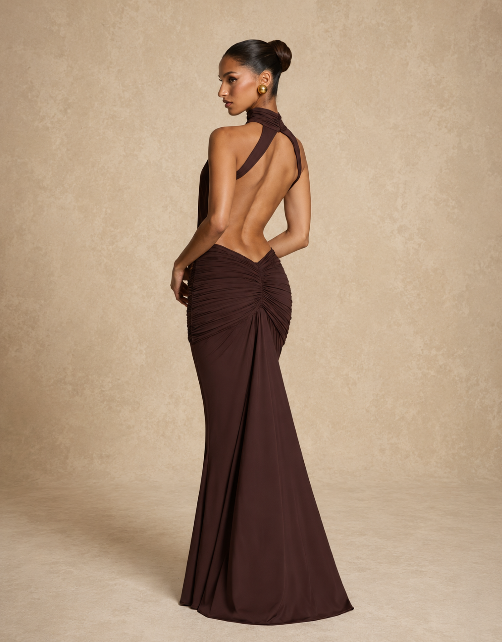 Draped High Neck Backless Maxi Dress