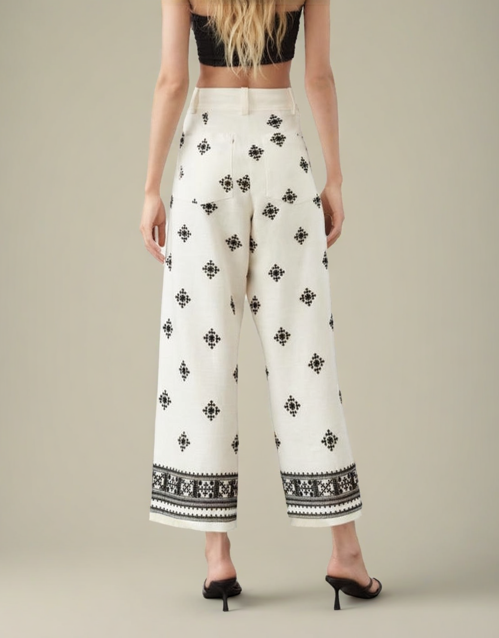 Pantalon Brodé Femme Élégant et Confortable