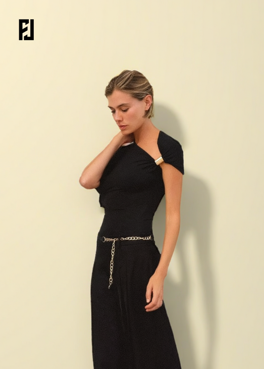 Top Slim avec Boutons Métalliques, Mode Vintage Pull à Manches Courtes Élégant