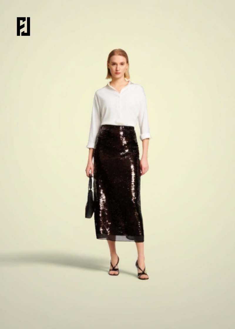 Jupe Midi Femme | Décoration en Perles, Taille Haute, Élégante Mode Été