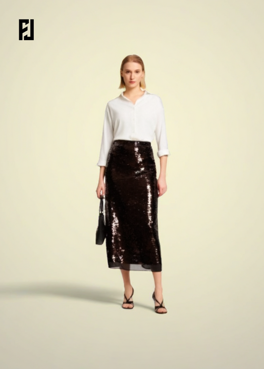 Jupe Midi Femme | Décoration en Perles, Taille Haute, Élégante Mode Été