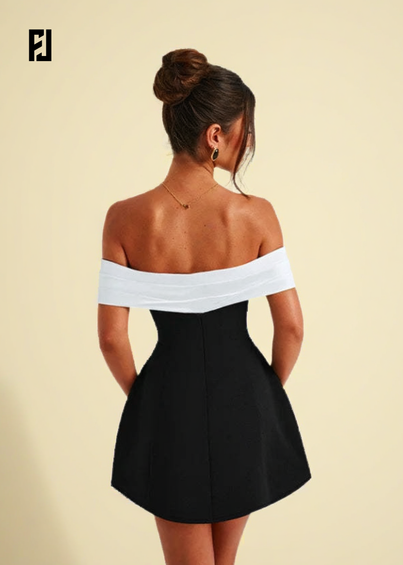 Robe Courte Été – Épaules Dénudées & Dos Nu, Coupe A-line Élégante