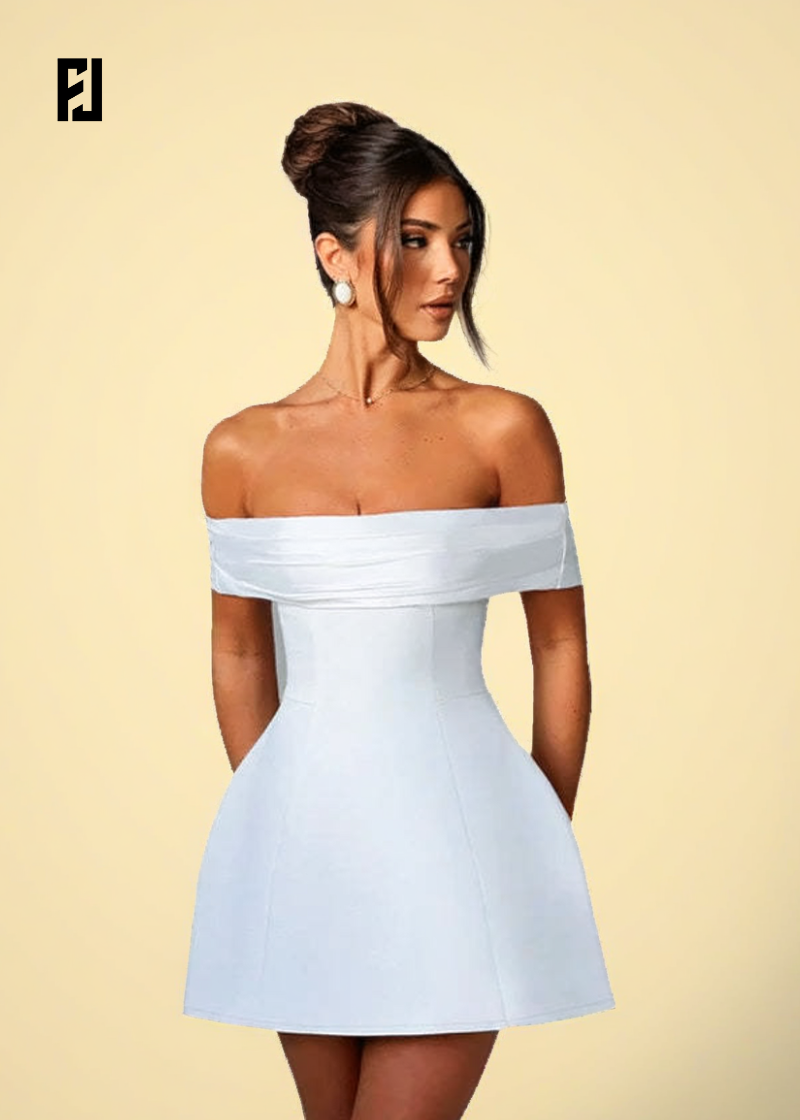 Robe Courte Été – Épaules Dénudées & Dos Nu, Coupe A-line Élégante