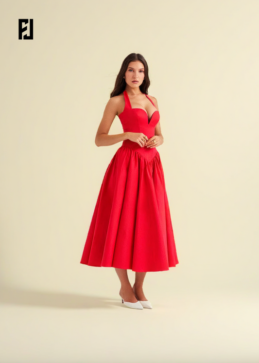 Robe – Moulante Rouge, Col Halter, Élégante pour Soirée | Casual & Événements