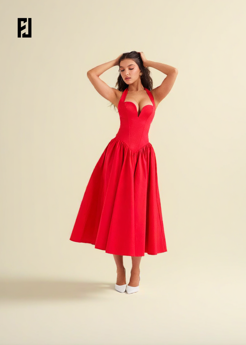 Robe – Moulante Rouge, Col Halter, Élégante pour Soirée | Casual & Événements