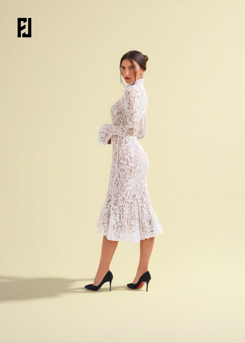Robe Dentelle Élégante – Manches Longues & Coupe Sirène pour Soirée