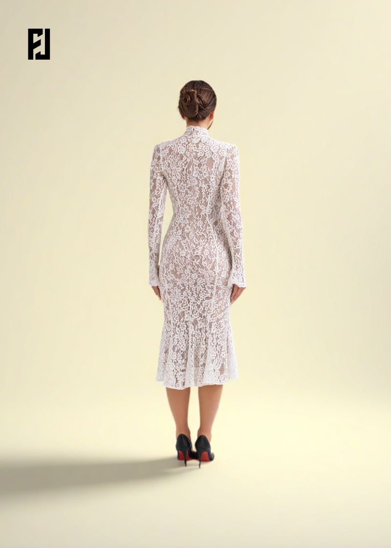 Robe Dentelle Élégante – Manches Longues & Coupe Sirène pour Soirée