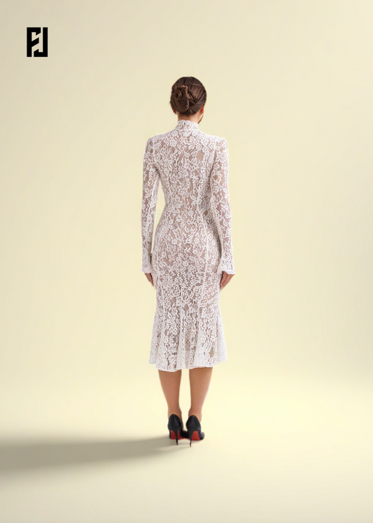 Robe Dentelle Élégante – Manches Longues & Coupe Sirène pour Soirée