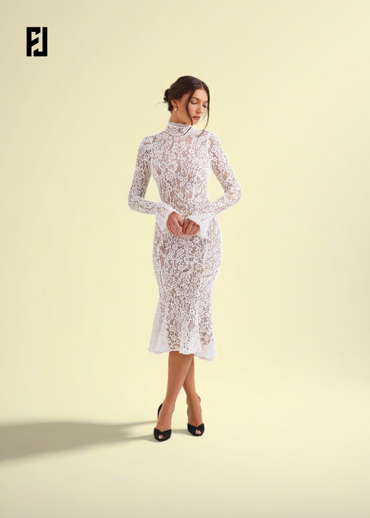 Robe Dentelle Élégante – Manches Longues & Coupe Sirène pour Soirée