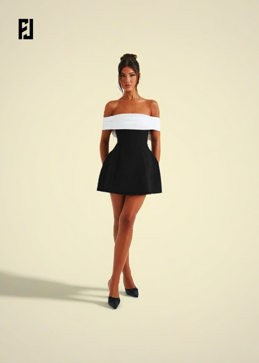 Robe Courte Été – Épaules Dénudées & Dos Nu, Coupe A-line Élégante