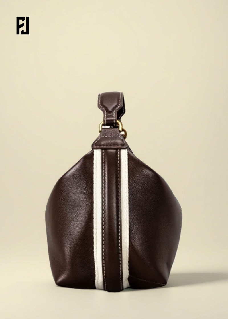 Sac à Main Cuir Marron avec Bandoulière Tissu