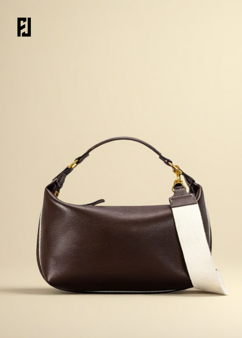 Sac à Main Cuir Marron avec Bandoulière Tissu