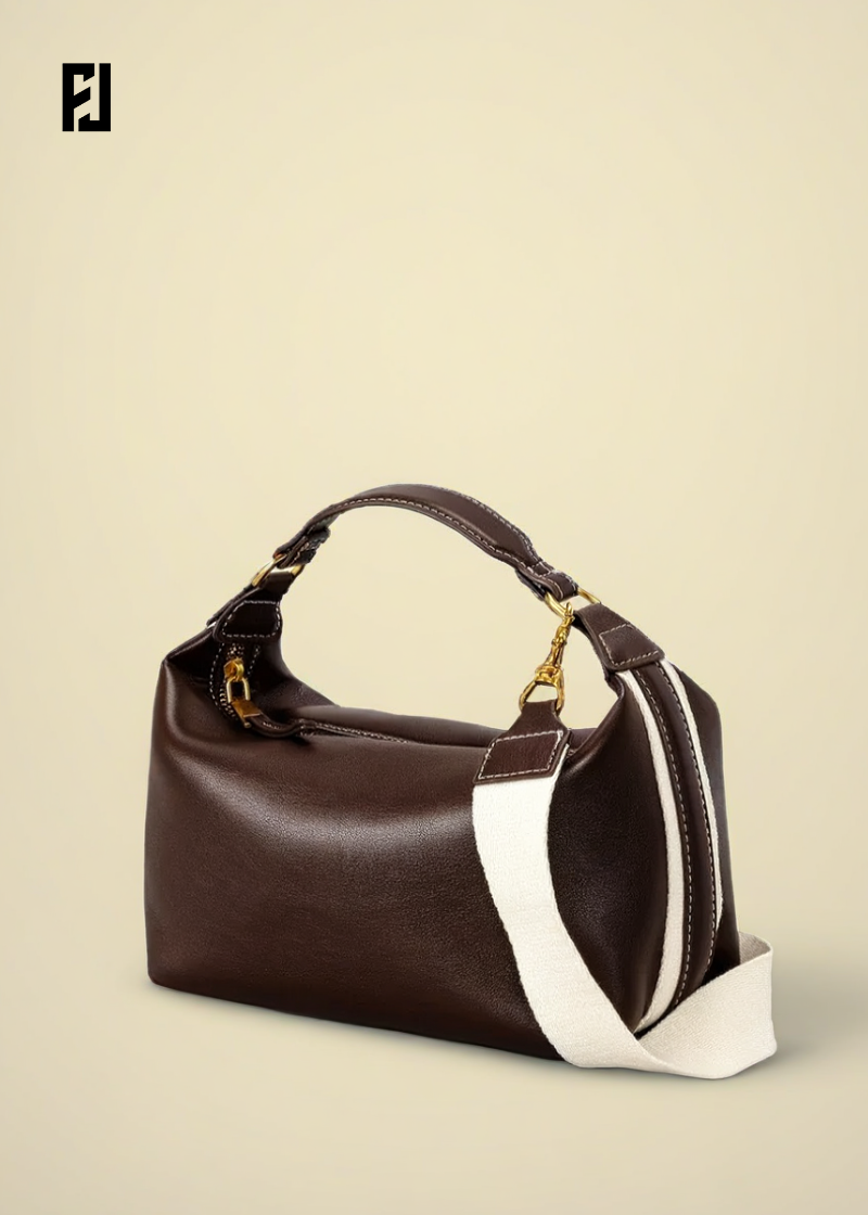 Sac à Main Cuir Marron avec Bandoulière Tissu