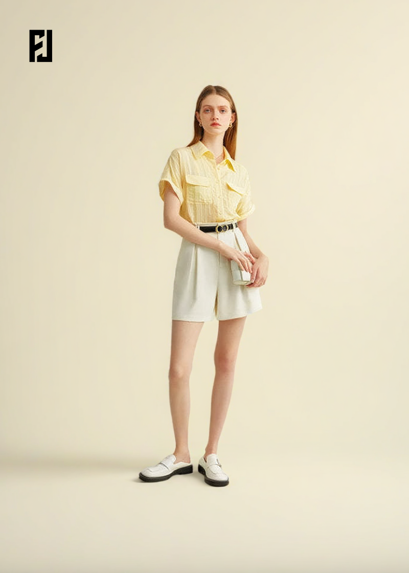 Short beige taille haute Femme - Élégant
