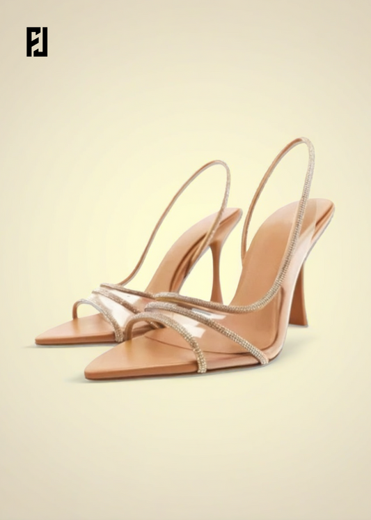 Sandales à Talons Fins – Bout Pointu Ouvert & Strass