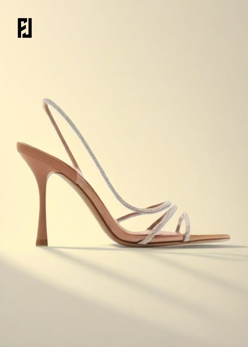 Sandales à Talons Fins – Bout Pointu Ouvert & Strass