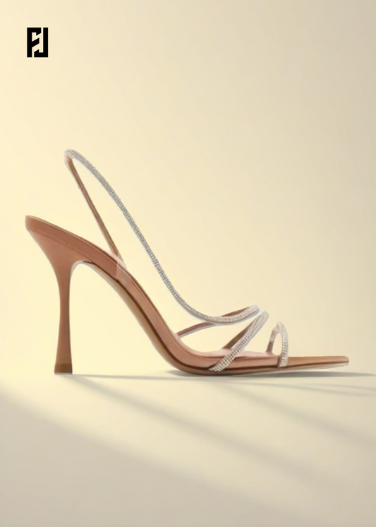 Sandales à Talons Fins – Bout Pointu Ouvert & Strass