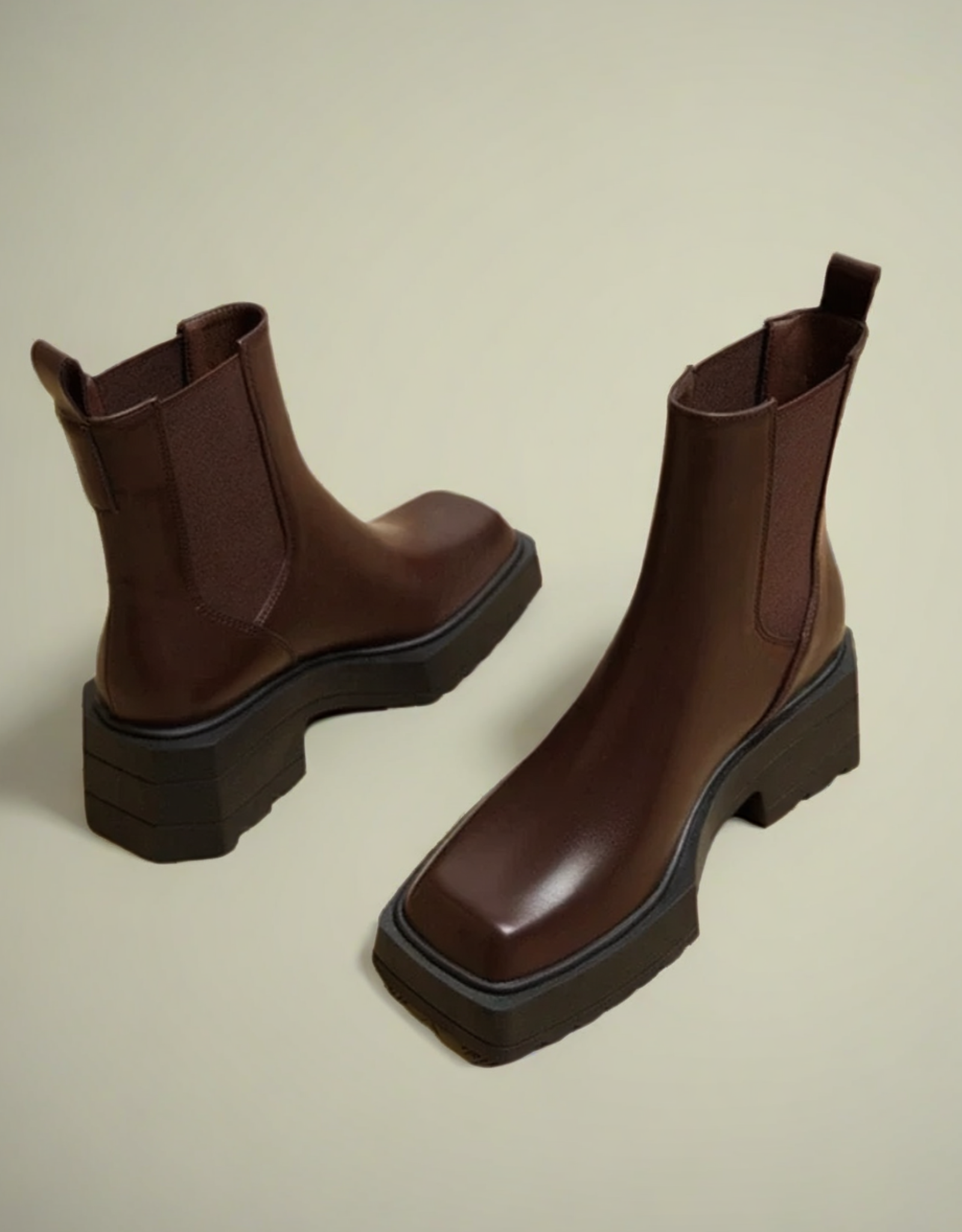 Bottes femme automne hiver en cuir marron avec semelle épaisse et design tendance