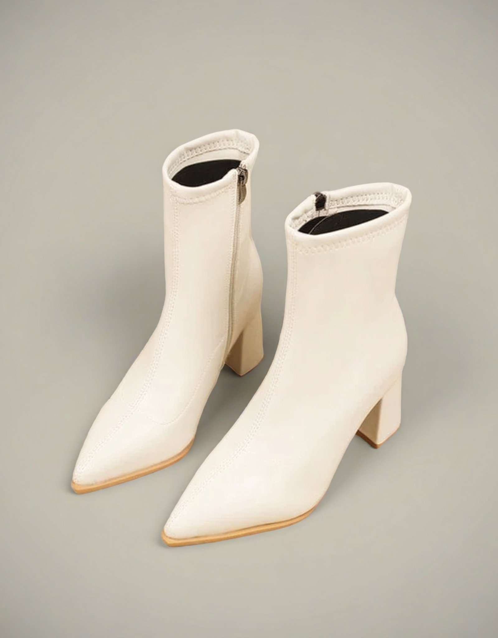 Bottines femme automne hiver blanches à talon carré et fermeture éclair latérale