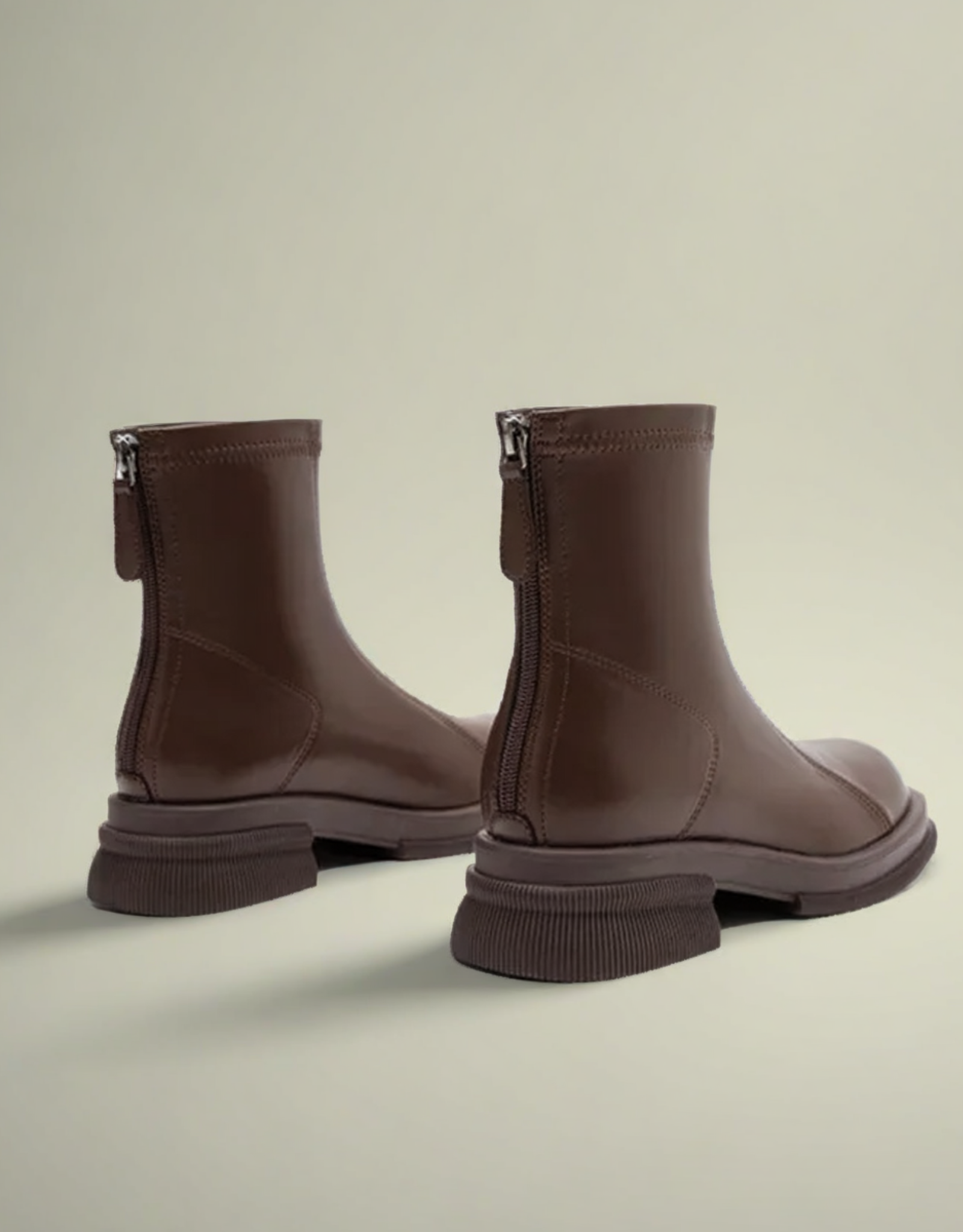 Bottines femme automne hiver en cuir marron avec fermeture éclair à l'arrière