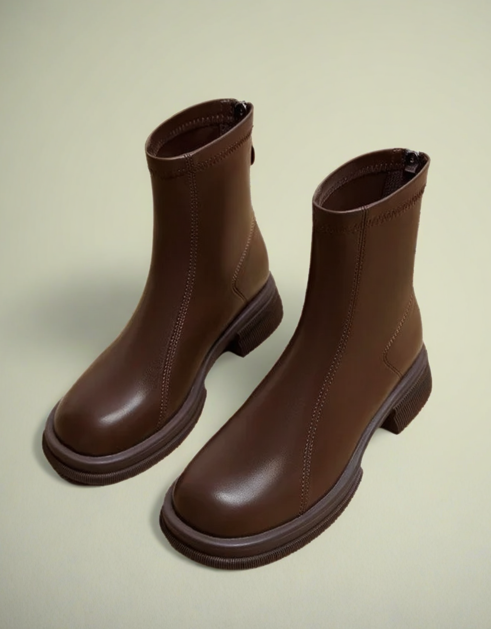 Bottines femme automne hiver en cuir marron avec fermeture éclair et semelle épaisse
