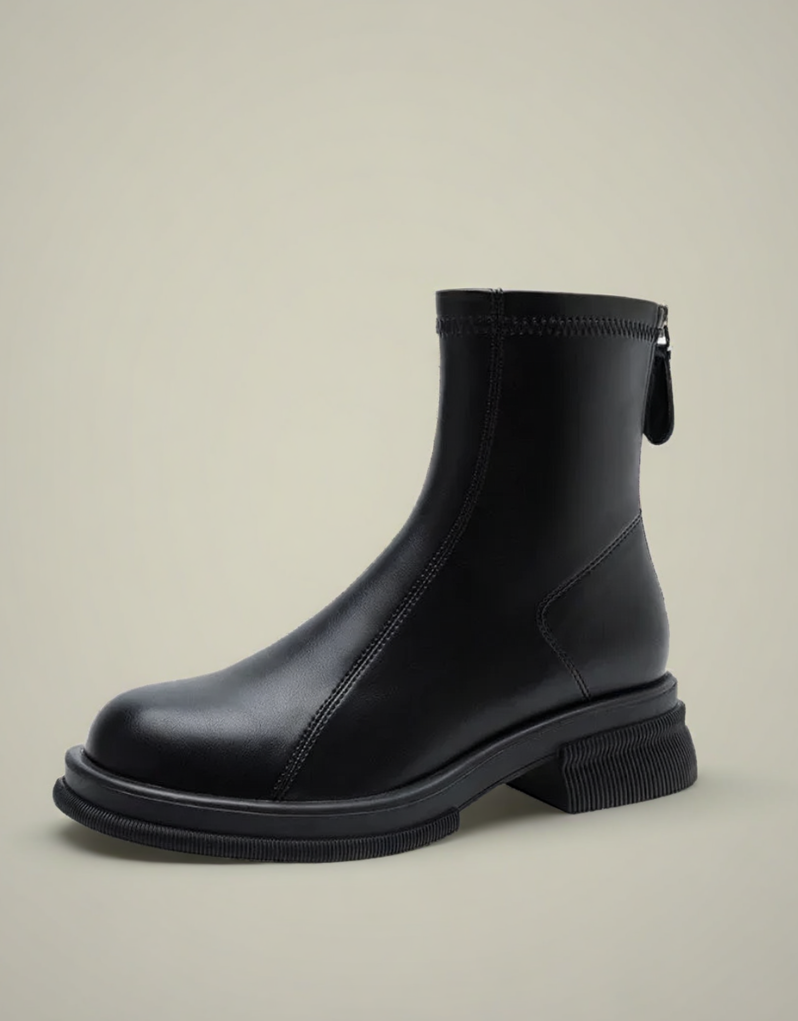 Bottines femme automne hiver en cuir noir avec semelle épaisse et zip arrière