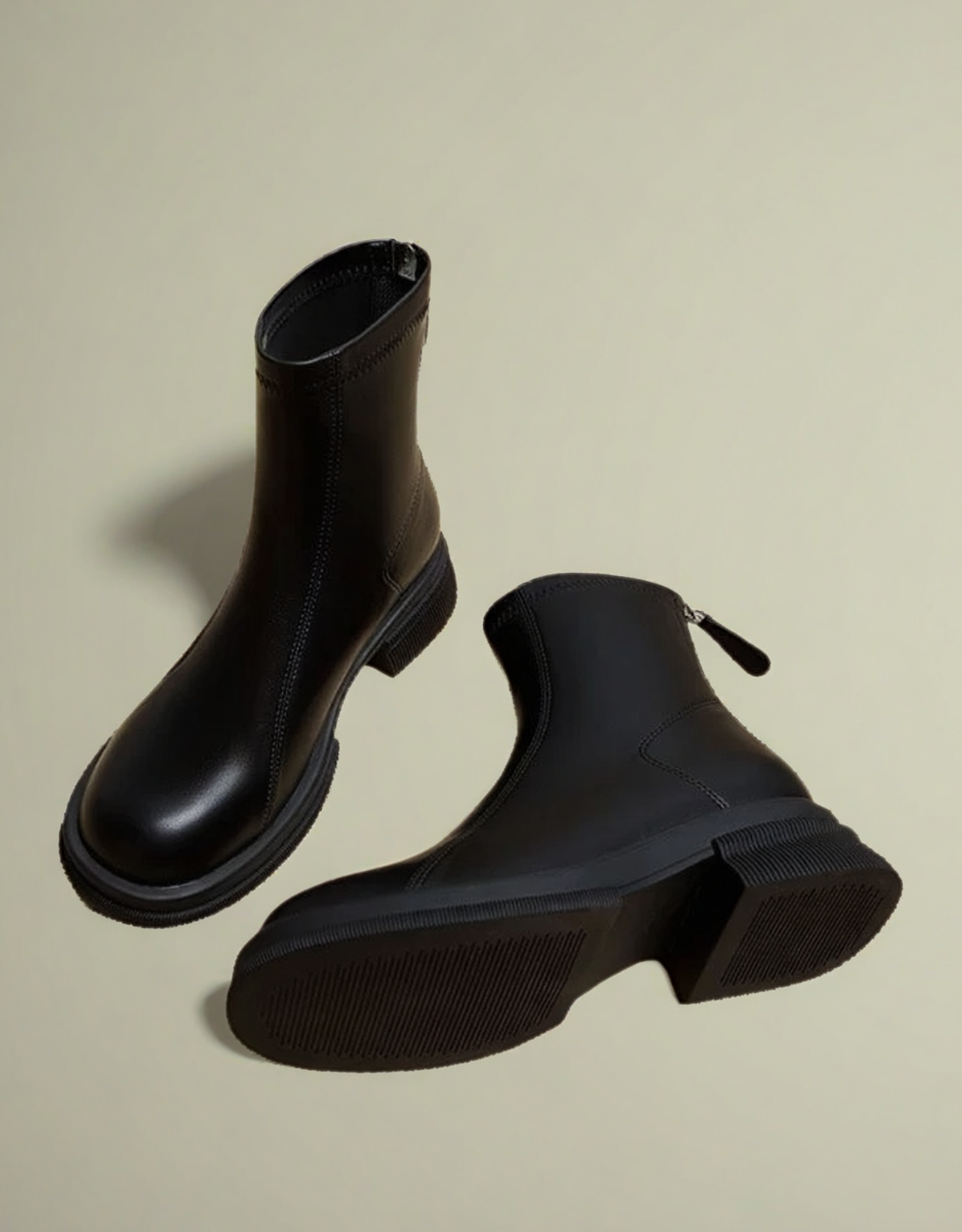 Bottines femme automne hiver en cuir noir avec fermeture éclair et semelle antidérapante