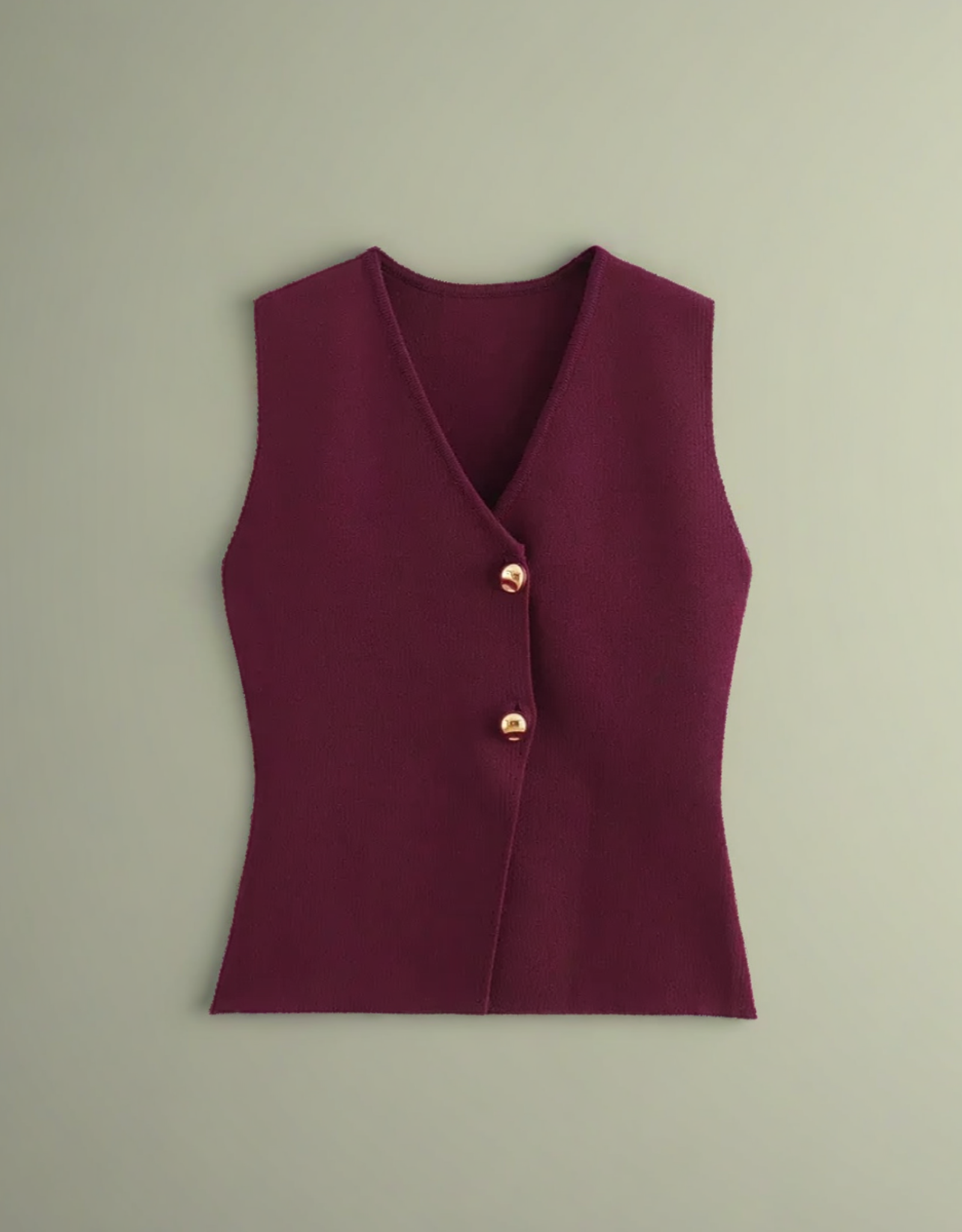 Débardeur femme bordeaux col V avec boutons dorés pour un look élégant et moderne