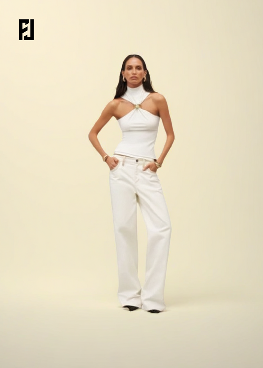 Top Court Col Roulé Sans Manches en Maille | Style Tendance