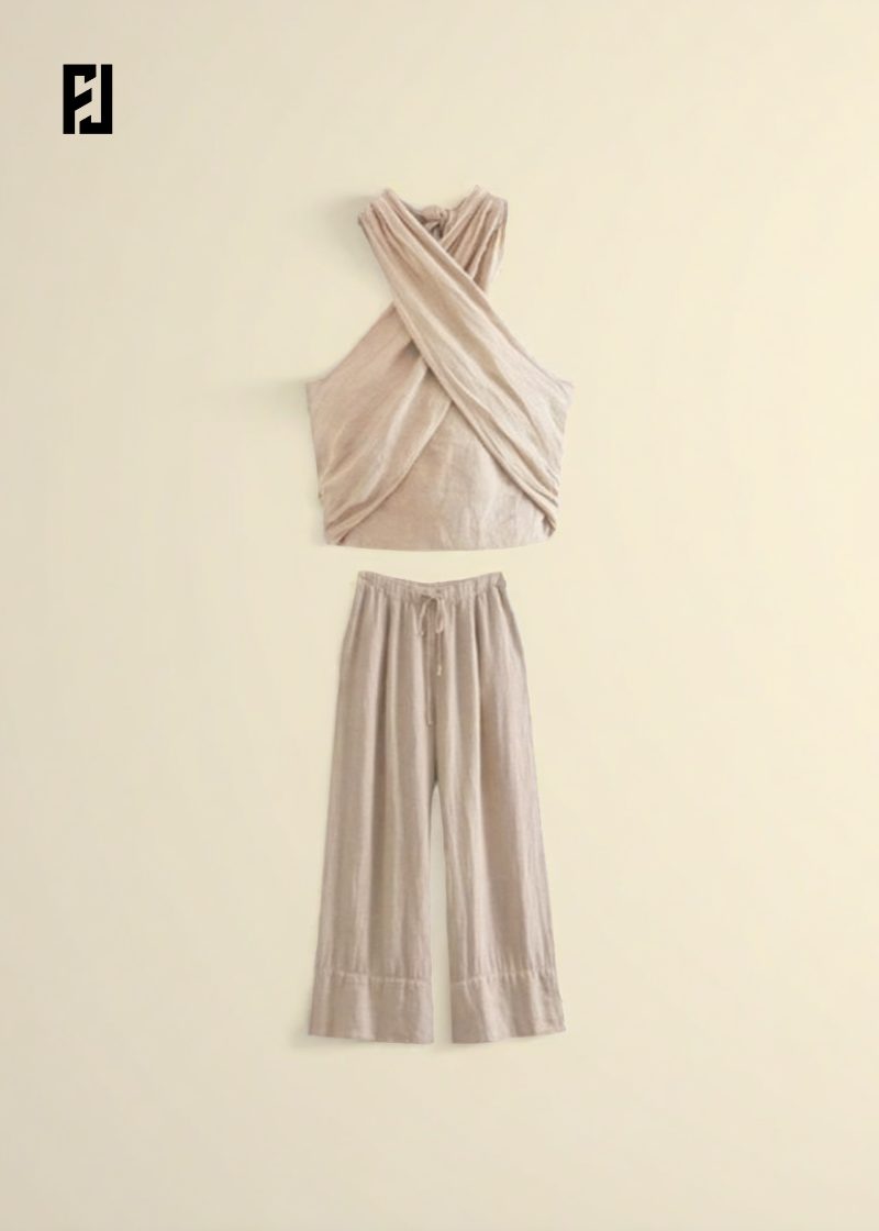 Ensemble en Lin Doux - Mode Été Élégante, Bohème Décontracté.