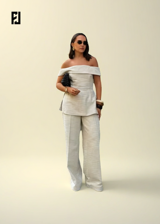Ensemble Femme Chic – Corset Dos Nu à Fermeture Zippée - Pantalon Large, Style Élégant