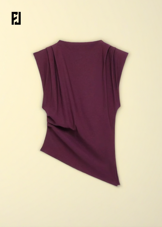 Top Élégant Femme avec Finition Plissée, Manches Courtes – Slim Décontracté