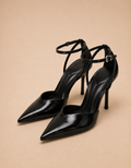 Escarpins vernis noir à talons aiguilles avec bride et design élégant pour des occasions spéciales