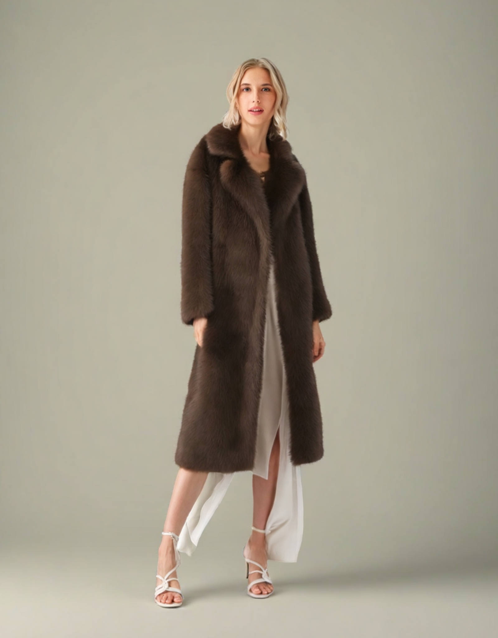 Manteau Femme Long Fausse Fourrure Élégant