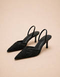 Chaussures femme Fondelier avec un design noir élégante et des embellissements en perles