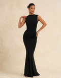 Robe Longue Noire Sans Manches Dos Nu Épurée | Fondelier