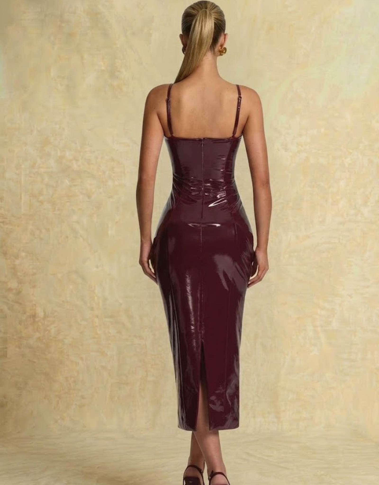 Robe Longue Bustier en Similicuir Femme – Dos Nu Élégant, Coupe Ajustée, Style Soirée & Party