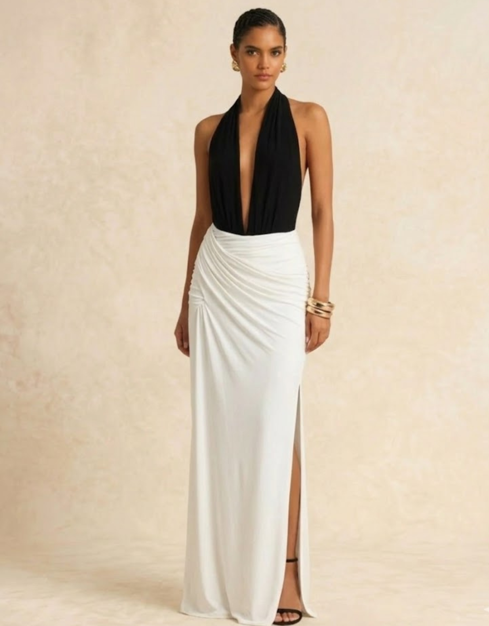 Robe Soirée Blanche et Noire Femme - Fondelier Élégante