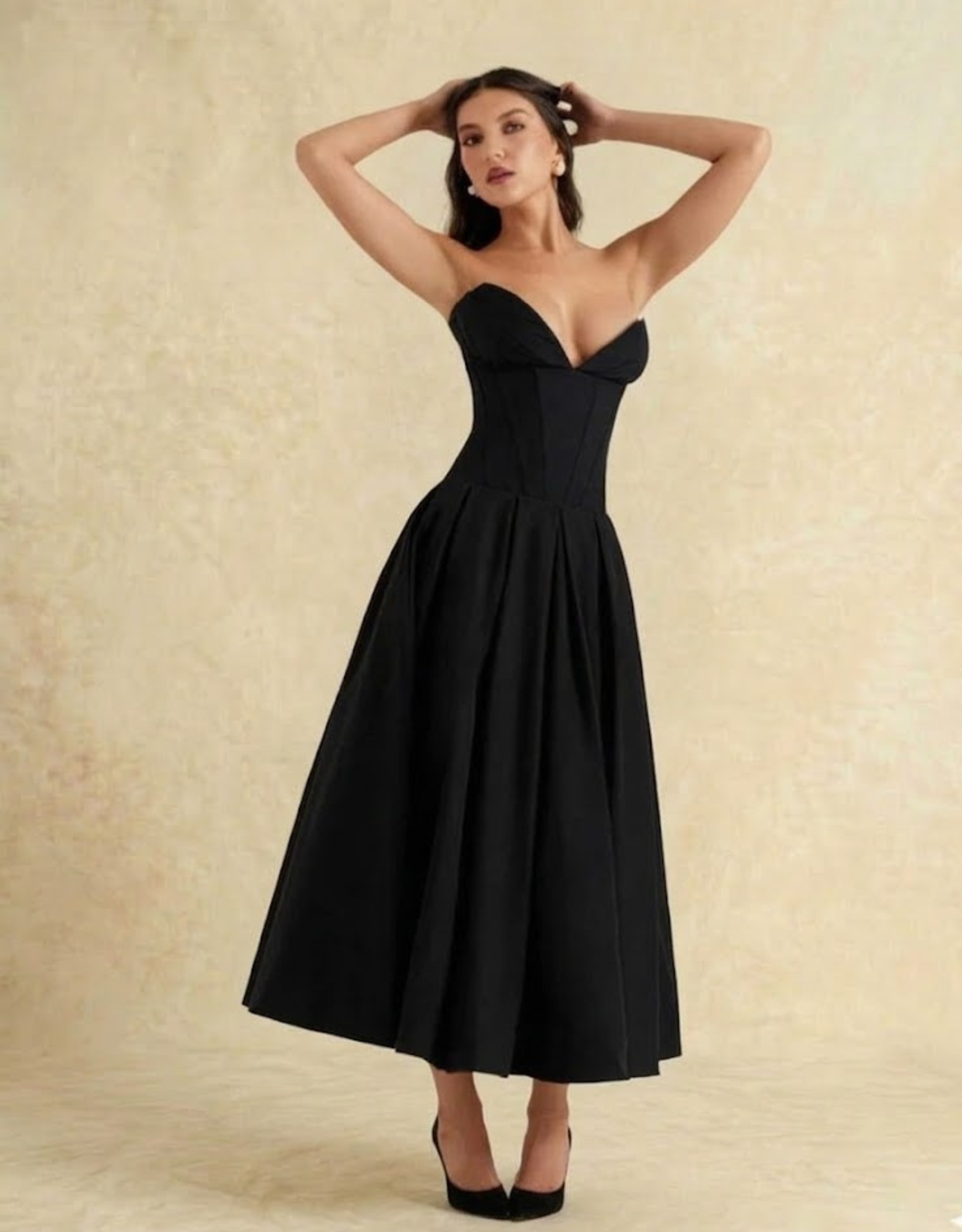 Robe Noire Élégante Midi pour Événements