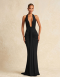 Robe Longue Noire Col Halter Dos Nu Chic | Fondelier